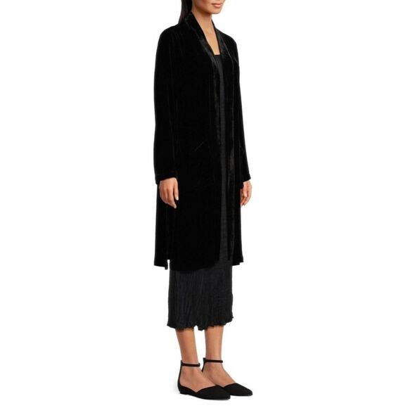 Eileen Fisher | Velvet Long Kimono Collar Long Sleeve Pocket Jacket Size L - Picture 4 of 4